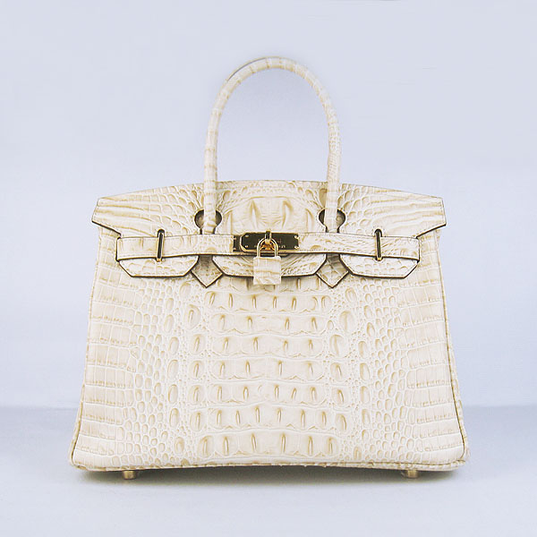 Replica Hermes Birkin 30CM Crocodile Head Veins Bag Cream 6088 On Sale - Click Image to Close